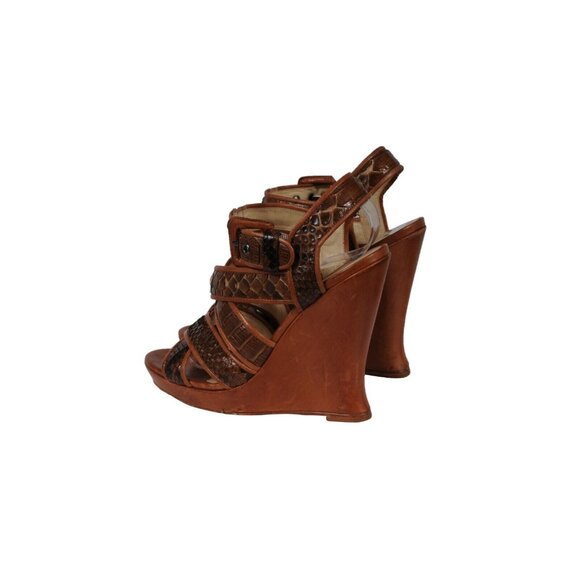 Alexandre Birman Womens Wedge Strappy Sandals US 7 EU 37 Brown Python Crocodile - Picture 5 of 13